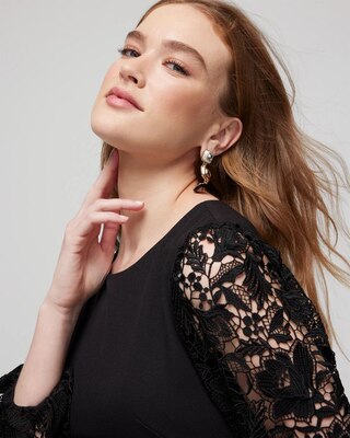 パーティードレス Payten Long-Sleeve Lace-Insert Shift Dress Lace Sleeve Shift Dress | White House Black Market